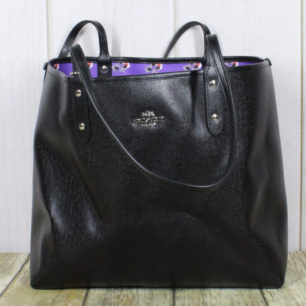 Coach Purple Floral Tote with Black Trim and Wristlet - Picture 8 of 14